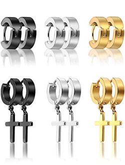 6 Pairs of Cross Earrings Dangle Hinged Earrings Stainless Steel Cross Hoop Earrings and Stud Earrings for Men and Women Wearing
