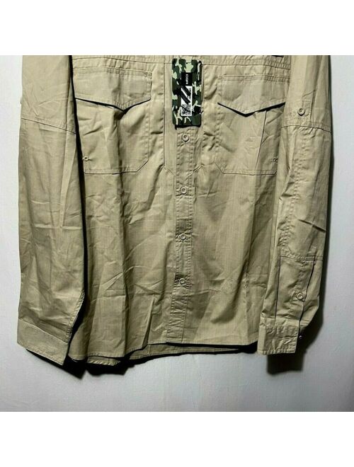 CQR Men's Beige Tan Button Down Tactical Series Shirt Pockets Vented Size XL NWT