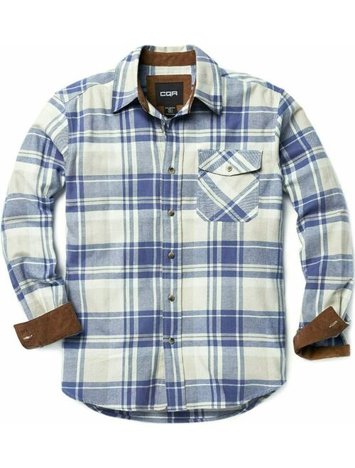 Long Sleeve Casual Button Up Plaid Shirt Brushed Soft Outdoor Shirts CQR Men's All Cotton Flannel Shirt