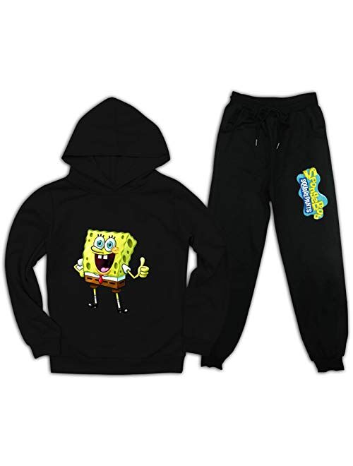 Spongebob Boys Girls Winter Clothes Tracksuit Pullover Hoodie Jogging Pants Set