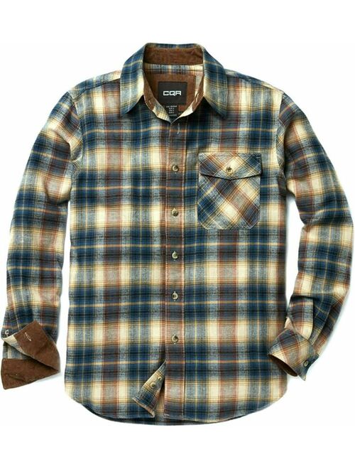 CQR Men's All Cotton Flannel Shirt, Long Sleeve Casual Button Up Plaid Shirt, Br