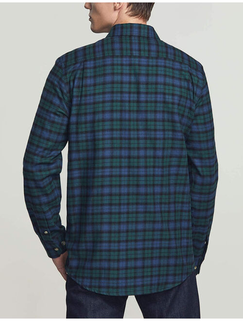 CQR Men's All Cotton Flannel Shirt, Brushed Soft Casual Button Up Plaid Shirt, L