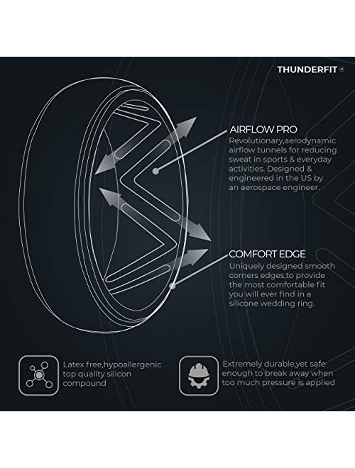 ThunderFit Men's Silicone Wedding Ring, Step Edge, with Breathable Grooves - 8.7mm Wide, 2.5mm Thick