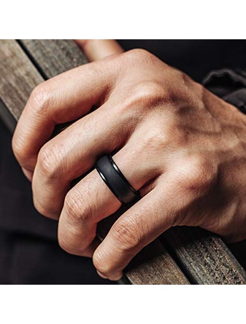 ThunderFit Men's Silicone Wedding Ring, Step Edge, with Breathable Grooves - 8.7mm Wide, 2.5mm Thick