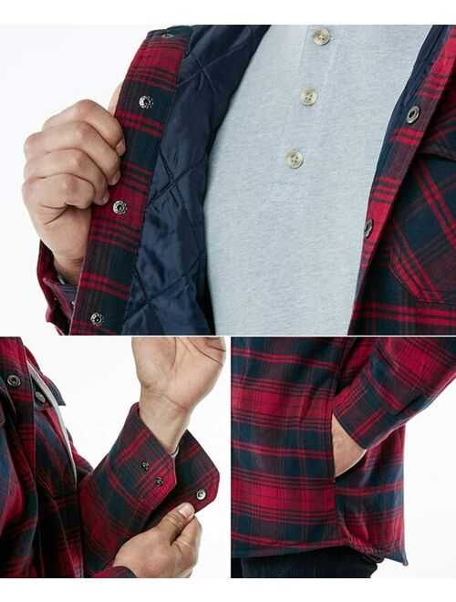 CQR Mens Hooded Quilted Lined Flannel Shirt Jacket, Long Sleeve Plaid Button Up