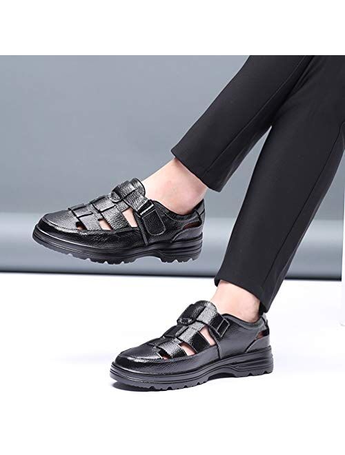 CMM Mens Casual Closed Toe Leather Sandals Outdoor Fisherman Adjustable Summer Shoes