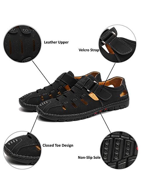 MAIZUN Mens Closed Toe Fisherman Sandals Summer Casual Leather Sandals Outdoor Sports Sandals.