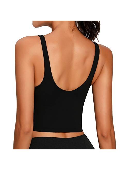 Lemedy Women Sports Bra Longline Crop Tank Top Padded Workout Running Yoga