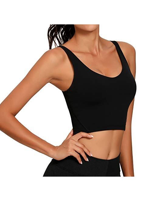Lemedy Women Sports Bra Longline Crop Tank Top Padded Workout Running Yoga