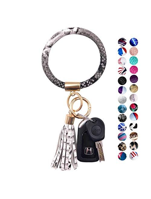 Keychain Bracelet Wristlet Key Holder Round Key Ring With Chain Bracelet Keychain with Big Tassel For Women Girls