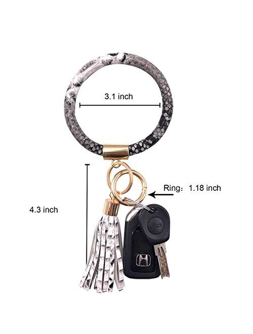 Keychain Bracelet Wristlet Key Holder Round Key Ring With Chain Bracelet Keychain with Big Tassel For Women Girls
