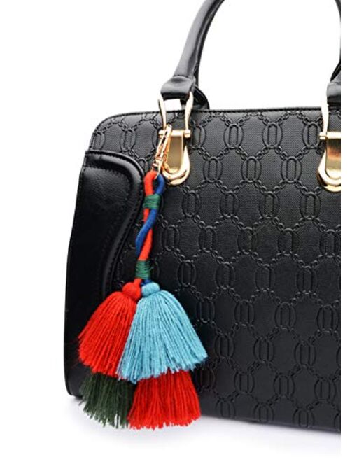 Wristlet Keychain Boho Pom Tassel Bag Charm Credit Card Coin Purse for Women