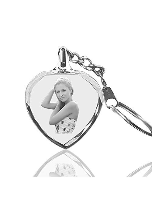 Qianruna Keychain Personalized Photo Custom LED Laser Engraved Etched Crystal Glass Keychain With Light Key Rings for Gifts