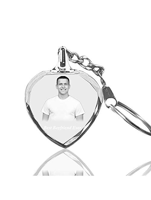 Qianruna Keychain Personalized Photo Custom LED Laser Engraved Etched Crystal Glass Keychain With Light Key Rings for Gifts
