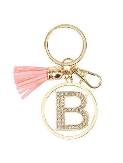 Gold Silver Rhinestone Alphabet Initial Letter Keychain, Key Ring, Bag Charm w/Tassel