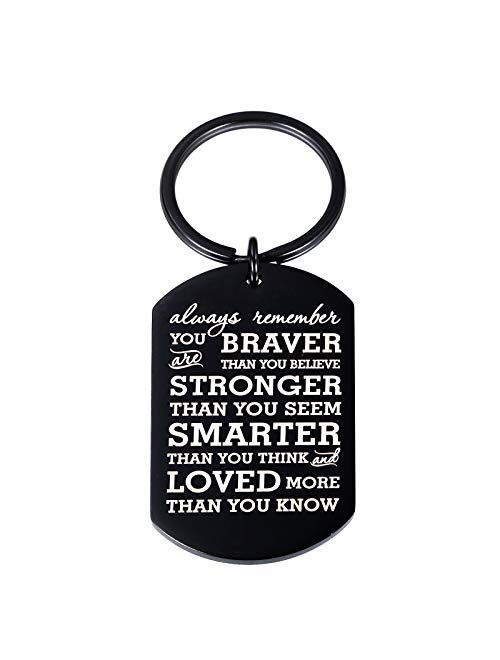 Keychain for Teen Boys Girls Key Chain Present tag Pendant Always Remember You are Braver Keychain