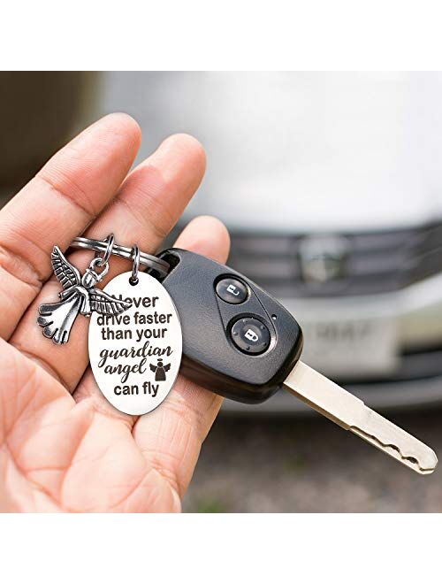 Sweet 16 Guardian Keychain Angel Keychain New Driver Keychain Never Drive Faster Than Your Angel Can Fly 16th Birthday Gift for Daughter Niece Women, Multicoloured, One S