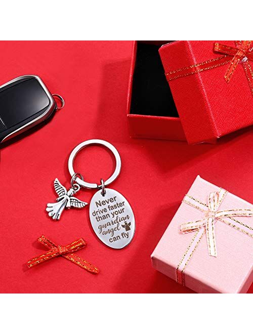 Sweet 16 Guardian Keychain Angel Keychain New Driver Keychain Never Drive Faster Than Your Angel Can Fly 16th Birthday Gift for Daughter Niece Women, Multicoloured, One S