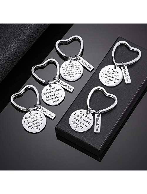 5 Pack Teacher Gift Key Ring Heart Shaped Charm Keychain for Women