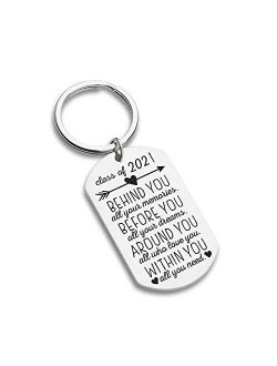 Graduation Gifts Keychain for Class 2021 Her Him Daughter Son Women Best Friend College Boys Girls Behind You All Your Memories Inspirational Gift Key Ring