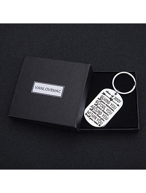 Graduation Gifts Keychain for Class 2021 Her Him Daughter Son Women Best Friend College Boys Girls Behind You All Your Memories Inspirational Gift Key Ring
