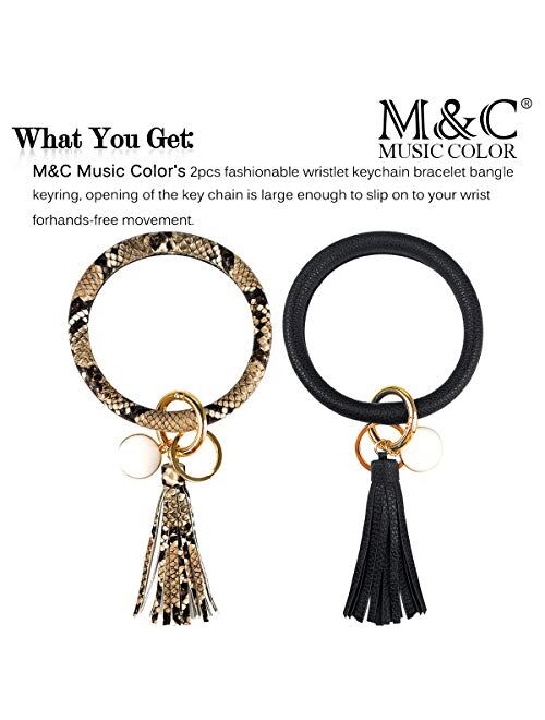 2pcs Wristlet Keychain Bracelet Bangle Keyring, Circle Key Ring Leather Tassel Bracelet Holder For Women Girl