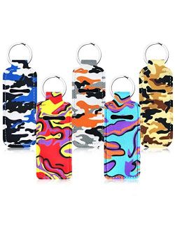 5pcs Lipstick Balm Holder Keychains Neoprene Chapstick Keychain  Holder, Cute Design Neoprene Lip Balm Keychain Holder