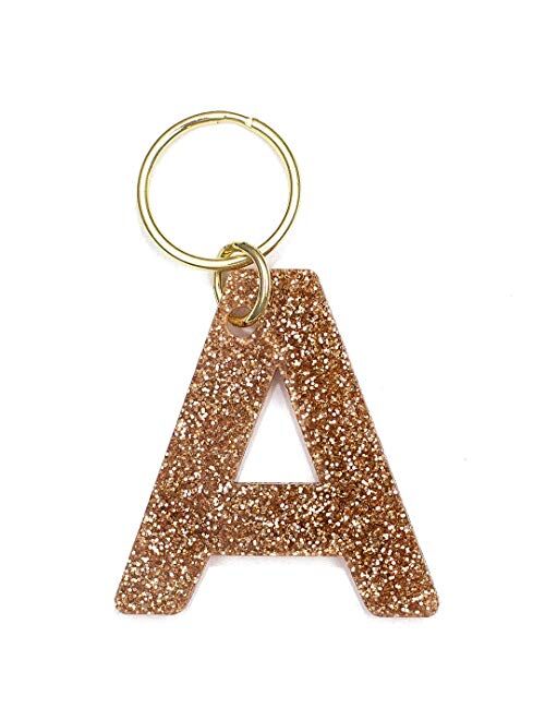 Letter Keychain Accessories for Women and Girls, Gold Glitter Initial Key Ring