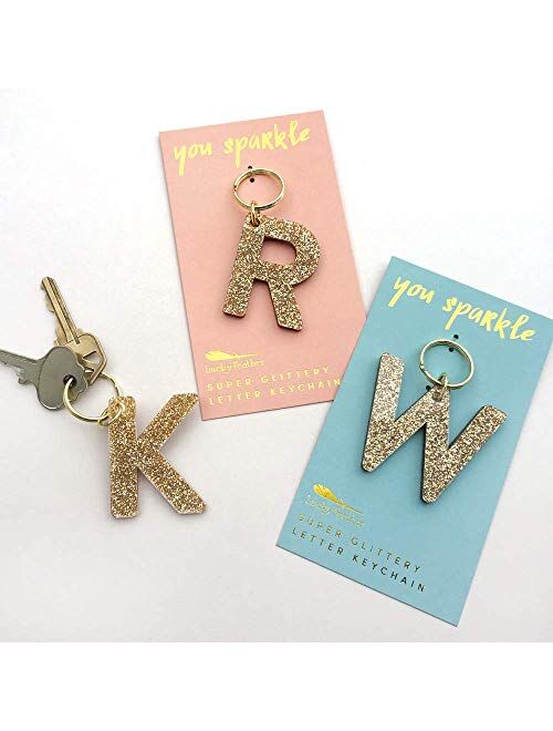 Letter Keychain Accessories for Women and Girls, Gold Glitter Initial Key Ring