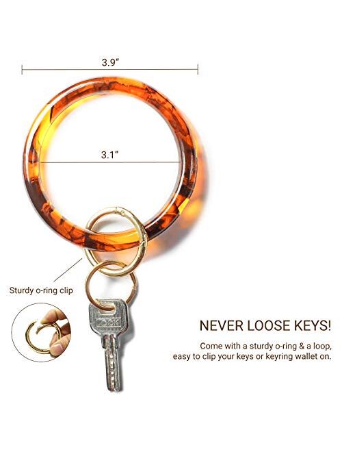 Mymazn Key Ring Bracelets for Women Wristlet Keychain Leopard Bangle Keyring Arcylic Large keyring