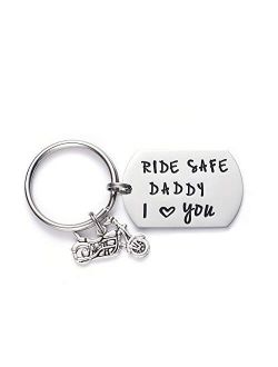 LParkin Ride Safe Daddy Keychain Motorcycle Gift Dad Keychain I Love You Daddy Keychains Gift for Dad Motorcycles