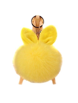 URSFUR Artificial Rabbit Ear Fur Ball - Fluffy Pom Pom Balls with Keychain Hook -Fluzzy Pompom Phone Bag Charm Pendant