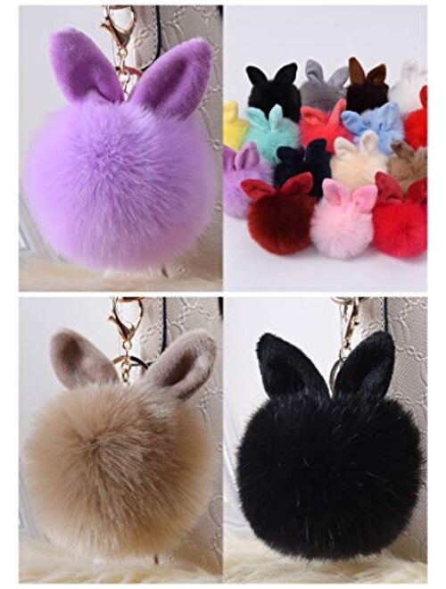 URSFUR Artificial Rabbit Ear Fur Ball - Fluffy Pom Pom Balls with Keychain Hook -Fluzzy Pompom Phone Bag Charm Pendant