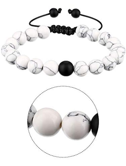So Pretty Couple Bead Bracelets Black Matte Agate & White Howlite Crown Queen Charm Beaded Strand Bracelet 7.5 