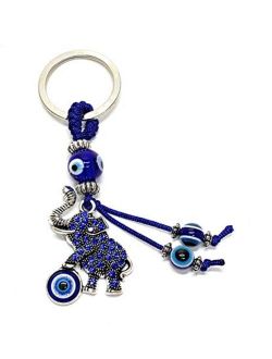 Bravo Team Blue Evil Eye Elephant Keychain Ring For Good Luck And Protection It Comes With Traditional Blue And White Colors With Matching Tassels And Durable Cord For Ha