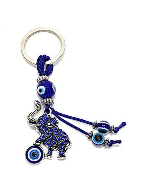 Bravo Team Blue Evil Eye Elephant Keychain Ring For Good Luck And Protection It Comes With Traditional Blue And White Colors With Matching Tassels And Durable Cord For Ha