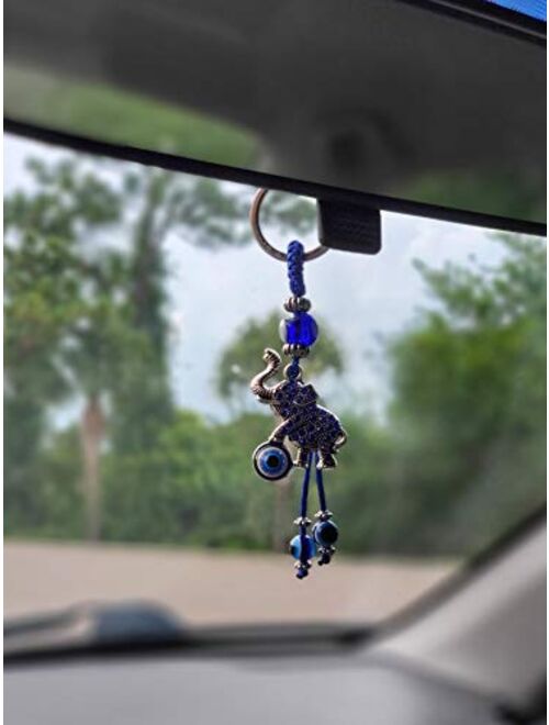 Bravo Team Blue Evil Eye Elephant Keychain Ring For Good Luck And Protection It Comes With Traditional Blue And White Colors With Matching Tassels And Durable Cord For Ha