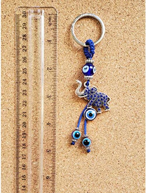 Bravo Team Blue Evil Eye Elephant Keychain Ring For Good Luck And Protection It Comes With Traditional Blue And White Colors With Matching Tassels And Durable Cord For Ha