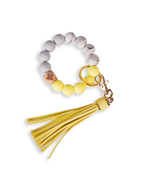 Dizzy Creek Designs Silicone Key Ring Keychain Bracelet, Women Beaded Bangle Keychain Wristlet Leather Tassel