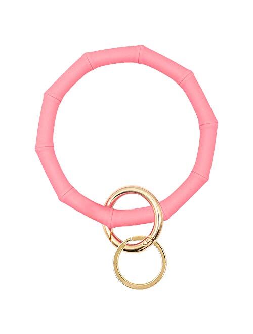 Mwfus Silicone Key Ring Chain Bracelet Wristlet Keychain Bamboo/Twist Knot Style Silicone Bangle Keyring for Women Girls