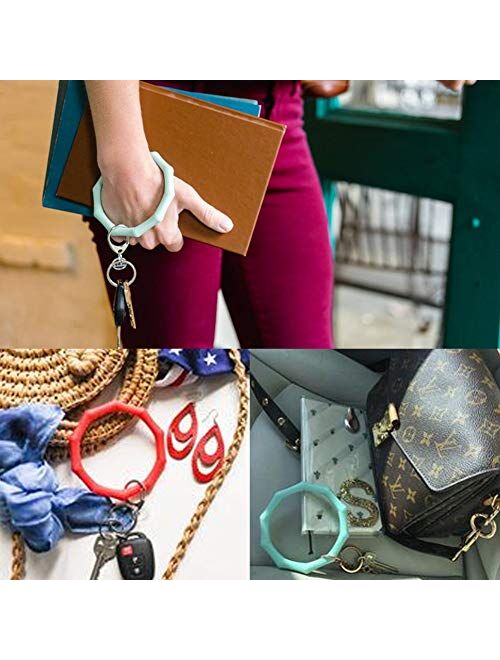 Mwfus Silicone Key Ring Chain Bracelet Wristlet Keychain Bamboo/Twist Knot Style Silicone Bangle Keyring for Women Girls