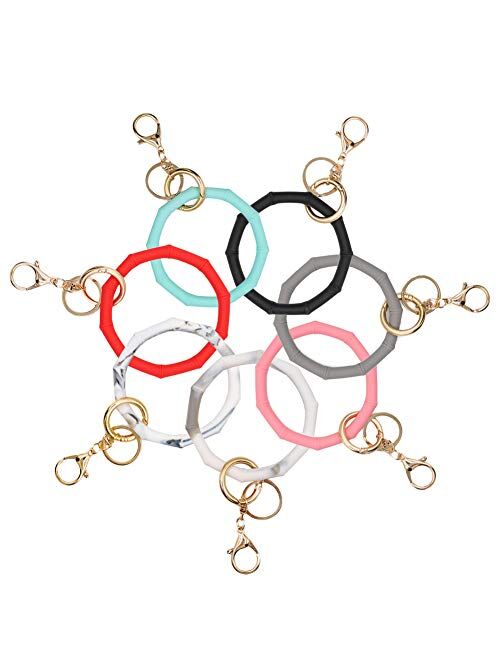 Mwfus Silicone Key Ring Chain Bracelet Wristlet Keychain Bamboo/Twist Knot Style Silicone Bangle Keyring for Women Girls