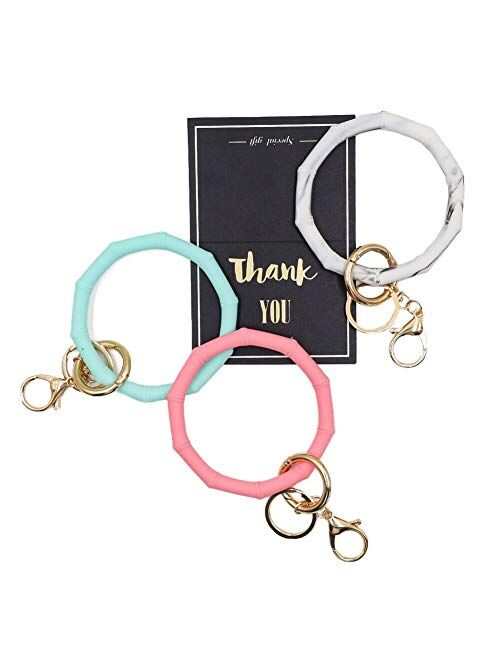 Mwfus Silicone Key Ring Chain Bracelet Wristlet Keychain Bamboo/Twist Knot Style Silicone Bangle Keyring for Women Girls