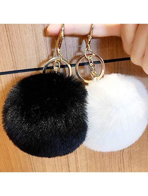 Valpeak 9.5cm Rabbit Fur Ball Pom Pom Keychain Fluffy Fur Keychain for Women Fur Pom Pom Key Chain(Light Pink)