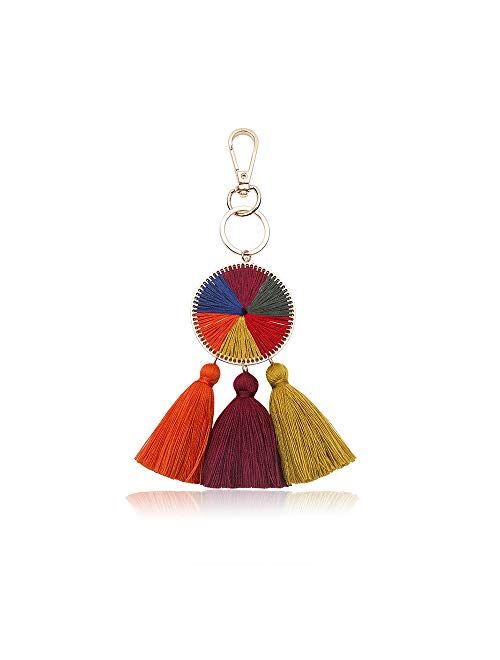Tassel Pom Pom Key Chain Colorful Boho Charm Key Ring, Fashion Accessories for Women