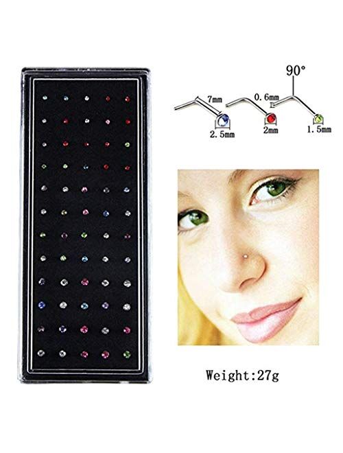 SMUOBT 120pcs 22G L Shaped Stainless Steel Nose Studs Rings Piercing Pin Body Jewelry 1.5mm 2mm 2.5mm a Set White and Colour
