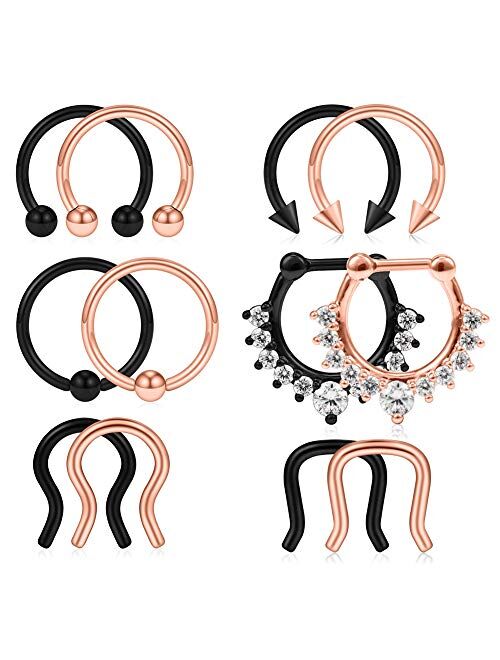 SCERRING 6-12PCS 16G 316L Stainless Steel Septum Hoop Nose Ring Horseshoe Rings Cartilage Daith Tragus Clicker Retainer Body Piercing Jewelry