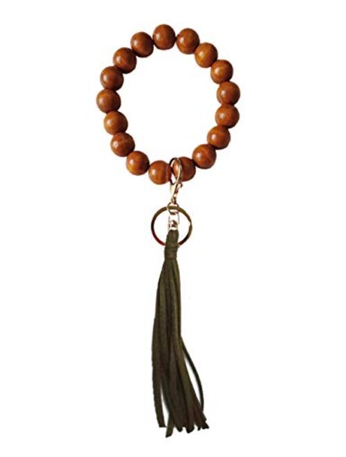 Loodial Wooden Keychains Bracelets with Tassel Key Ring for Women