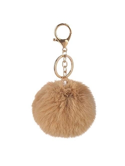 Faux Rabbit Fur Ball Pom Pom Keychain for Car Key Ring Phone Handbag Charm Tote Pendant