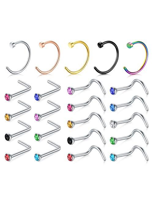 Incaton Nose Stud Ring, 13PCS-23PCS 18G 316L Surgical Stainless Steel Body Jewelry Piercing Nose Rings